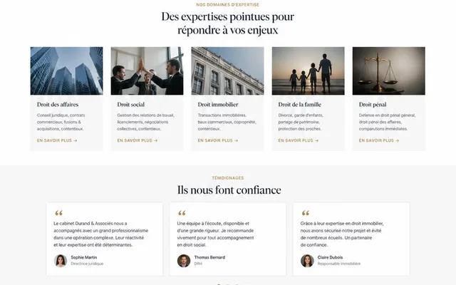 Grille des domaines d’expertise du cabinet d’avocats.
